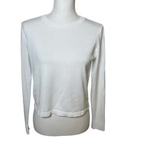 DKNY womens white crew neck long sleeve crop sweater size S